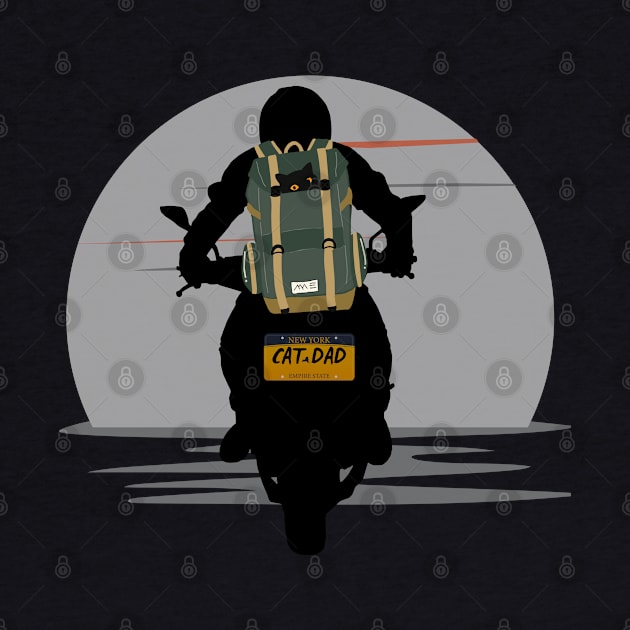 CAT DAD MOONLIGHT CAT IN A BACKPACK MOTORCYCLE RIDE by DAZu